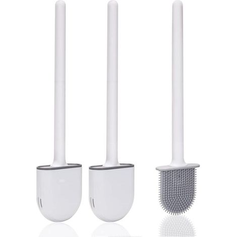 Brosse Toilette Silicone,(2 pièces) Brosse Toilettes WC,Brosse WC Silicone et SupportsAvec des Poils Doux et Une Poignée Antidérapante Brosse Toilette Silicone Nettoyage Rapides Brosse WC Suspendu (1/4)