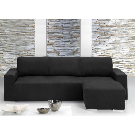 Copridivano Con Penisola Chaise Longue Tinta Unita Nero Mod Capri, misuraDestracoloreNero (1/4)
