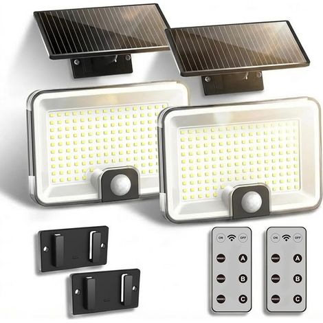 Lot de 2 lampes solaires d'extérieur étanches avec détecteur de mouvement avec câble de 5 m, grand angle de 120 °, du crépuscule à l'aube, projecteurs solaires divisés pour jardin, cour, garage (1/5)