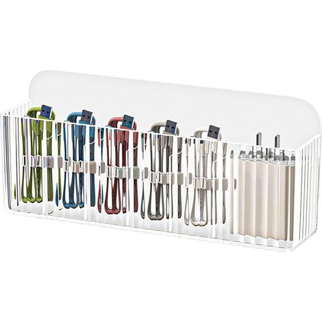 Organizzatore di cavi, scatola portaoggetti a 6 scomparti, contenitore per caricabatterie, custodia di ricarica per casa e ufficio, montaggio a parete, plastica trasparente