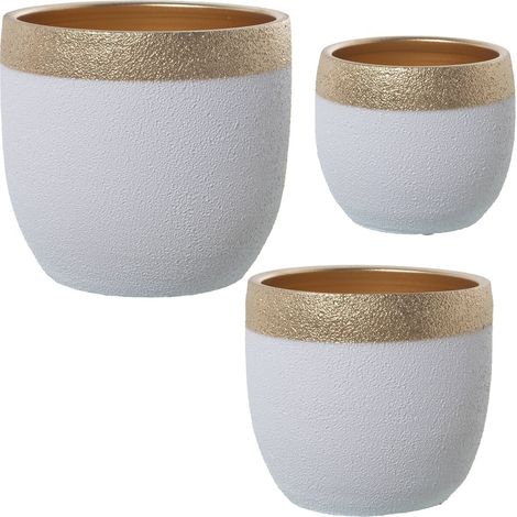 Cache-pot blanc élégance dorée pour décoration intérieure - Blanc cassé avec touche dorée