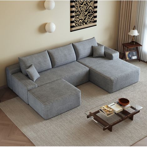 Divano angolare modulare 270 cm senza montaggio, chaise longue a L, grigio, velluto a coste (1/5)