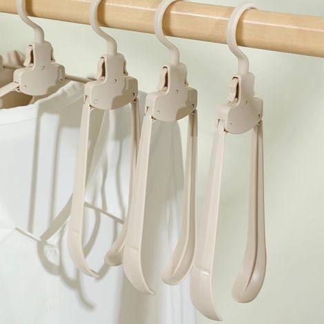 Beige, Cintre pliable à une touche - cintre design pliable, plus d'étirement du col, support de cou anti-étirement et poignée antidérapante, 10 pièces (1/5)
