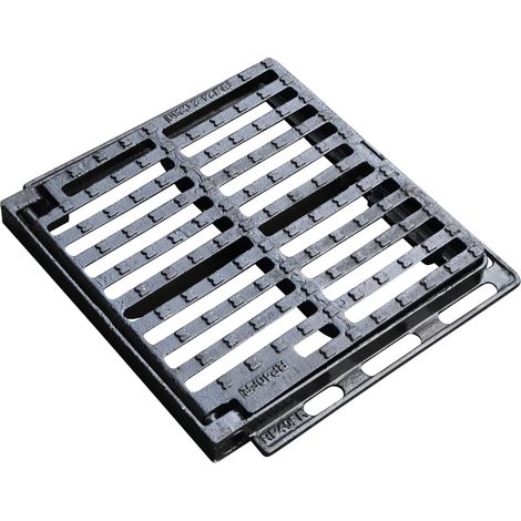 Jardibric – Grille de drainage plate en fonte ductile C250 400x400mm – Articulation antivol – Conforme norme UNE EN 124 – Drainage efficace