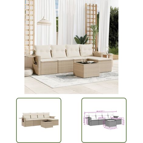 The Living Store 6-tlg. Garten-Sofagarnitur mit Kissen Beige Poly Rattan - Gartenmöbel Set - PE-Rattan Möbel - Outdoor Lounge - Sofasatz - Gartenlounge (1/3)