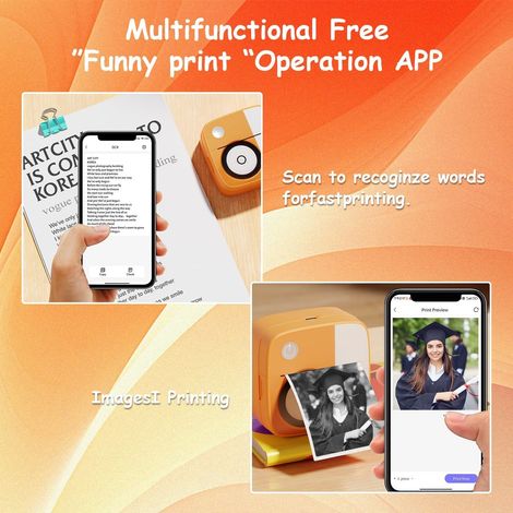 Mini imprimante thermique Bluetooth sans encre, compatible Android et iOS. Imprimeuse d'étiquettes Bluetooth permettant d'imprimer des photos, des dessins et des codes QR. (1/5)