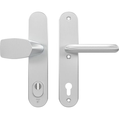 AXA Sicherheits Türbeschläge set - Oval Plus - Türklinken mit Langschild - PC92 mit Kernziehschutz - Kruk/Knopf - Aluminium (1/5)