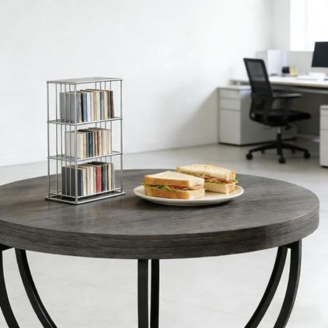 Table d'appoint en bois massif, petite table ronde 2 étages, table basse d'appoint pour salon (1/5)