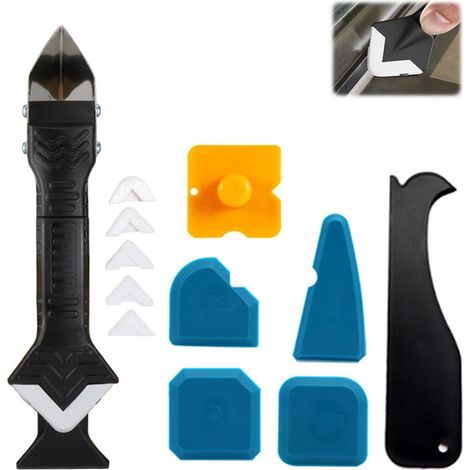 1 - Outil De Removal Silicone - Kit 5 En 1 - Lisseur Et Gratteur Acier Inoxydable - Pour Joint Salle De Bain Cuisine Fenêtre - Blanc - 20x5cm (1/5)