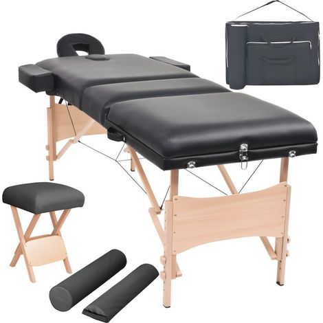 Table de massage pliable et tabouret 10 cm d'épaisseur noir (1/5)