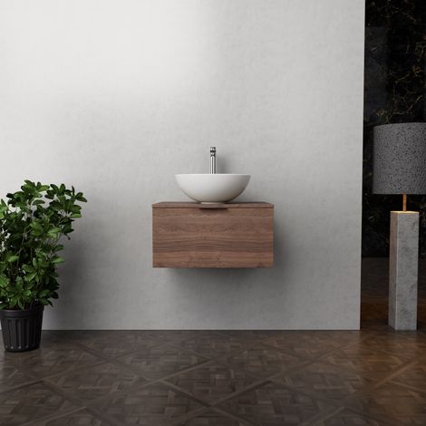 Inda - Mobile bagno L.60 con lavabo in appoggio / Rovere castano