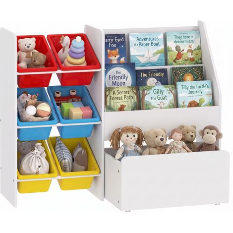 AIYAPLAY Toy Storage Unit, Childrens Bookcase with 6 Bins, Multicoloured