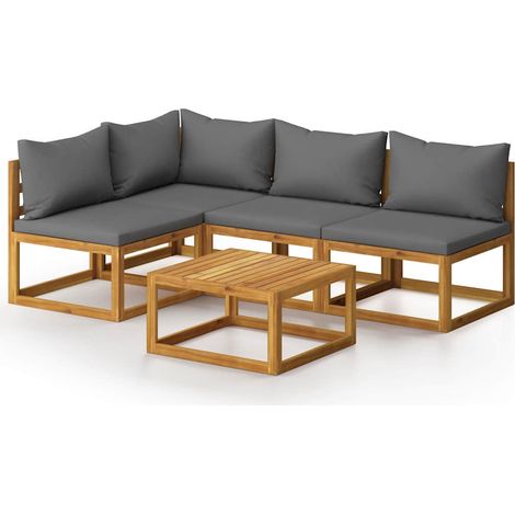 5-tlg. Garten-Lounge-Set mit Auflagen Massivholz Akazie vidaXL