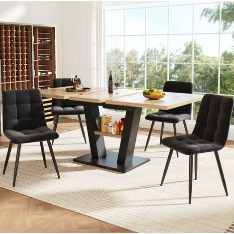 Mesa comedor extensible con 4 sillas negro natural OKMYHOME (1/5)