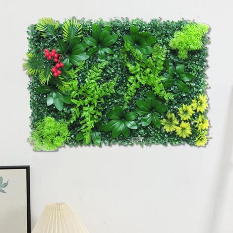 Mur végétal artificiel extérieur 60x40 cm – Panneau de plante avec protection UV, décoration paysagère pour balcon et jardin