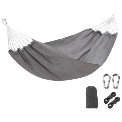 Hamac 190 x 80 cm, charge maximale 300 kg, hamac balançoire d'extérieur avec sac de transport, corde et mousqueton, gris (1/5)