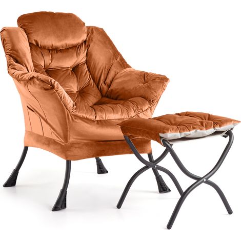 Fauteuil Relax Oversized Avec Ottoman, Ergonomic, Capacité 180kg, Repose-pieds Pliable, Pochette Latérale, Chambre, Bureau, HLR-43 (1/5)