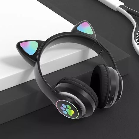 Casque Bluetooth 5.1 à LED avec oreilles de chat pour enfants, couleur noire, CAT STN-28 (1/3)
