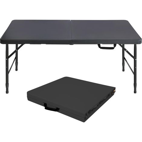 Table pliante réglable noire 125 x 61 cm, hauteur 58-74 cm, pour camping et jardin (1/5)
