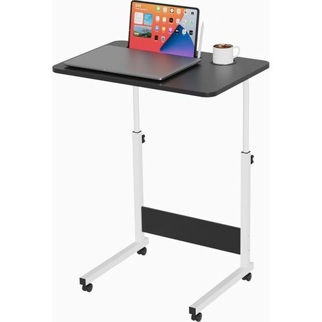 Haloyo® Bureau d'ordinateur avec roulettes,Bureau Mobile, table d'étude pour chambre à coucher, table de lit, 60x40x62-85cm, noir (1/5)