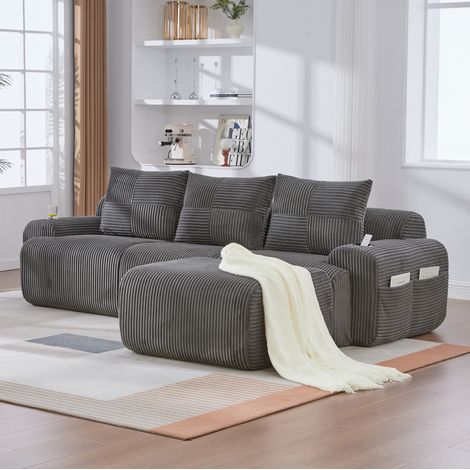 3-Sitzer-Modulsofa aus Cord mit Becherhalter und Tasche, dunkelgrau HAVRYA (1/5)