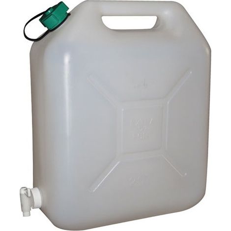 Sodise – Jerrican alimentaire 20L en plastique blanc avec robinet – Idéal pour stockage liquide – Bouchon à vis – Pour chantiers humides (1/10)