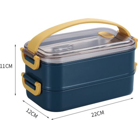 Boîte à lunch étanche à double couche, Lunch Box ，adaptée à l'emballage du déjeuner et à la préparation des repas travail-école-extérieur, boîte à lunch chauffant au micro-ondes.(bleu)