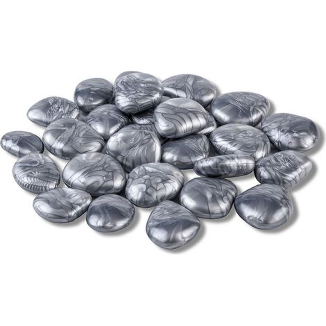 Dekorative Kieselsteine aus recyceltem Kunststoff «re-pebbles», anti-verschleiß, für Außen- und Innenbereich -Silber / Pot Pack