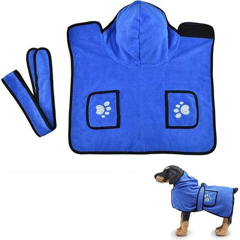 Peignoir de bain absorbant pour chien - Doux - Séchage rapide - Serviette de bain et couverture en microfibre - Accessoire de bain pour chien de petite. moyenne et grande taille - Bleu
