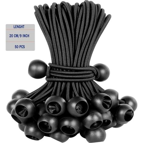 Lot de 50 boules élastiques, cordon noir résistant aux UV, avec cordon élastique pour sangles, tentes, poteaux et câbles ROUGE (20 cm / 9 pouces) ROUGE (20 cm / 9 pouces) (1/5)