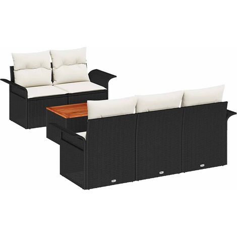 Garden Sofa Set with Storage 6 pcs Black and Cream Poly Rattan vidaXL