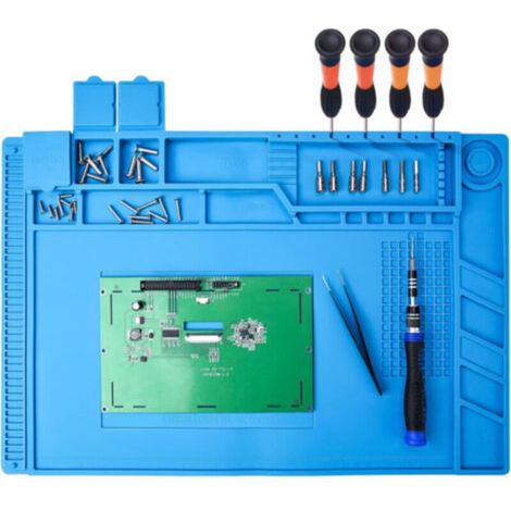 450 300mm Tapis à Souder en Silicone avec Magnétique Section Coupe vis Encoches, Tapis de Réparation, Station de Réparation de Soudure, Plate-Forme de Maintenance (1/4)