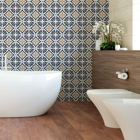 Sticker Mural Carrelage adhésif Cuisine Salle de Bain - 30 STICKERS CARREAUX DE CIMENT AZULEJOS ISAURA - 30stickers15x15cm (1/5)