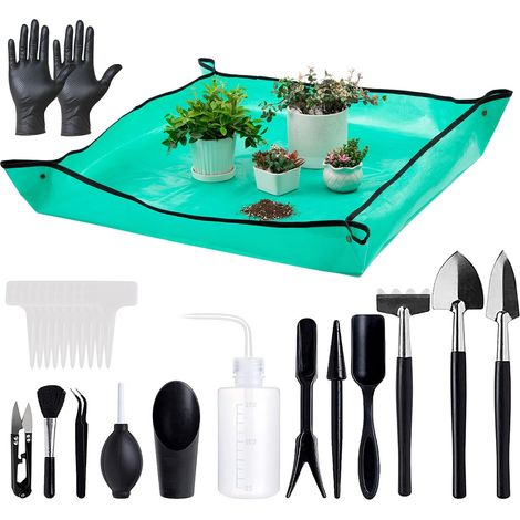 Umtopfmatte – Gartengeräte – 30-teiliges Gartengeräte-Set – ca. 50 cm dicke, wasserdichte Matte – 50 cm Durchmesser – 30-teilig (1/5)