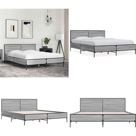 Bettgestell Grau Sonoma 140x190 cm Holzwerkstoff und Metall - Bettes Gestell - Doppelbett - Holzrahmen - Lattenrost - Grau - Home & Living (1/5)