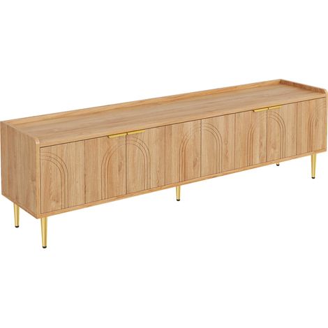 Mueble TV bajo de MDF con puertas texturizadas, detalles dorados y pasacables 170x35x47,5 cm (1/5)
