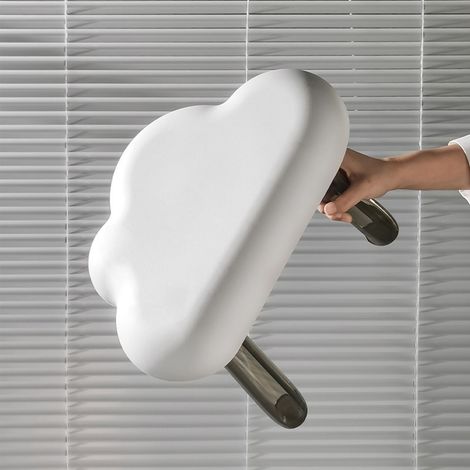 Tabouret enfant en forme de nuage, plateau transparent, pieds en plastique fin, blanc. Cadeau idéal pour la décoration intérieure. (1/5)