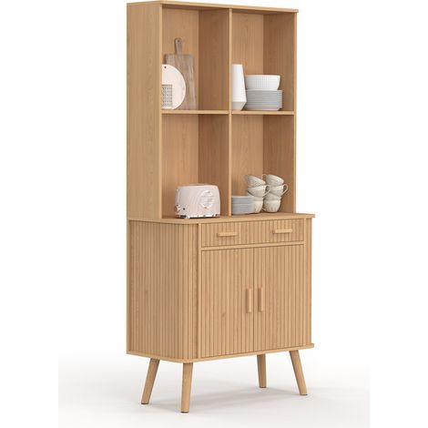 Küchenbuffet 80 CM ROMIE 2 Türen + Schublade Effekt Latten Holzleisten