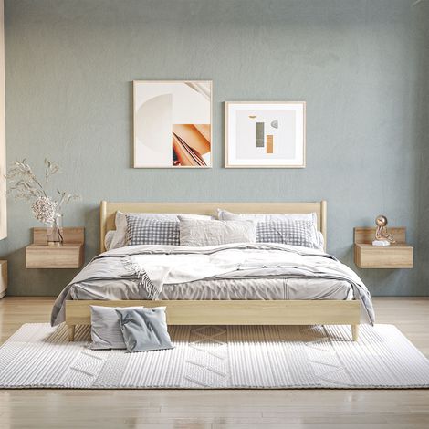 2 schwebende Nachttische, 2er-Set mit Schublade für das Schlafzimmer, 43 x 36,5 x 30,5 cm, Natur