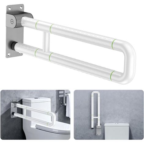 Main courante pour l'entretien des toilettes-mains courantes de salle de bain-antidérapantes- anti-basculement-pas d'électricité statique-poignée lumineuse-roulement 150 kg (Blanc, 60cm) (1/4)