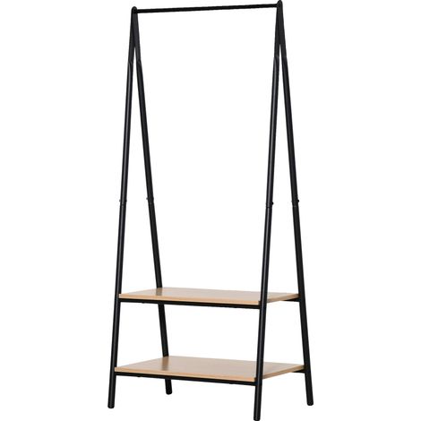 Perchero, estructura metálica resistente, múltiples estantes de almacenamiento, negro, 64 x 42,5 x 149 cm (1/2)