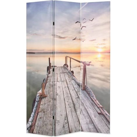 Paravent décoratif imprimé 3 volets bois et tissu Lake (1/5)