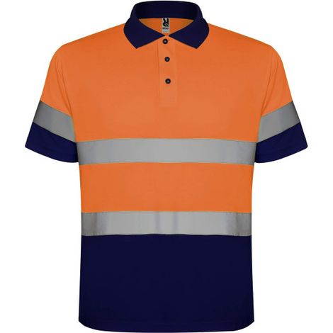 Polo técnico de manga corta de alta visibilidad con dos bandas reflectantes POLARIS ROLY S Azul Marino/Naranja Fluor