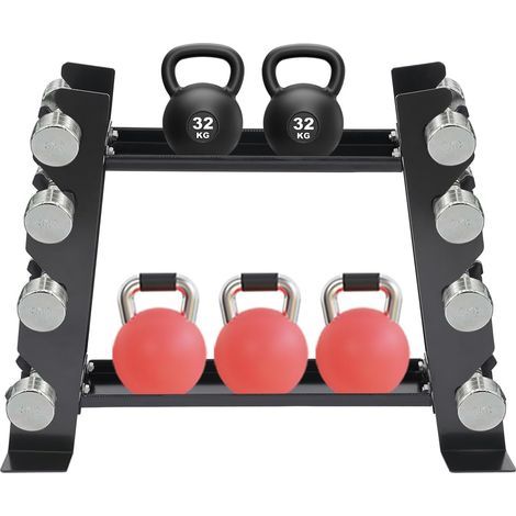 Multifunktionales Hantelregal für Kurzhanteln, Kettlebells und Gewichtsscheiben, Tragfähigkeit bis zu 150 kg (1/5)