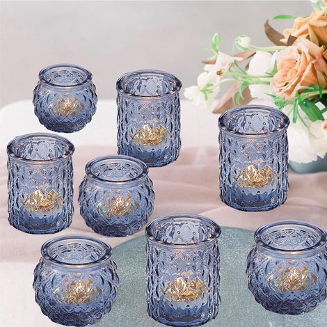 bougeoirs en verre assortis pour fête prénuptiale, centre de table de mariage, décoration d'intérieur (12, bleu) (1/5)