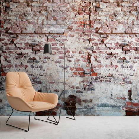Photo wallpaper Profhome 383351 hot embossed non-woven wallpaper smooth brick look matt red grey white 1.59 m x 2.8 m (1/4)