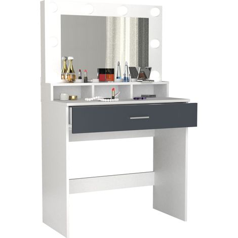 Mesa de peluquería VCM  Dimensiones aprox. AL. 133 x AN. 80 x P. 40 cm  Mesa de maquillaje con cajón y espejo – Kosmal (Blanco / Antracita) (1/2)