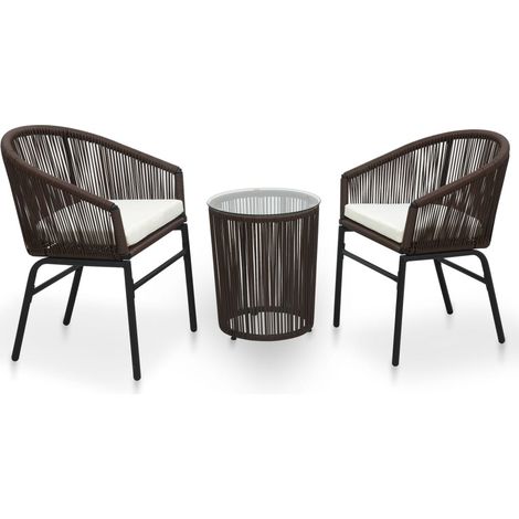 3-tlg. Bistro-Set mit Kissen PE-Rattan Braun