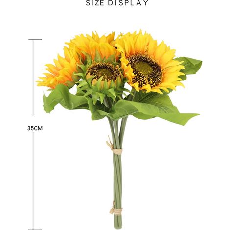 Bouquet De Tournesols Artificiels - Fleur Décorative En Tissu Souple Avec Tige Flexible En Fil Métallique - Pour Intérieur Extérieur Mariage Fête Décoration Maison - 1 Pièce (1/5)