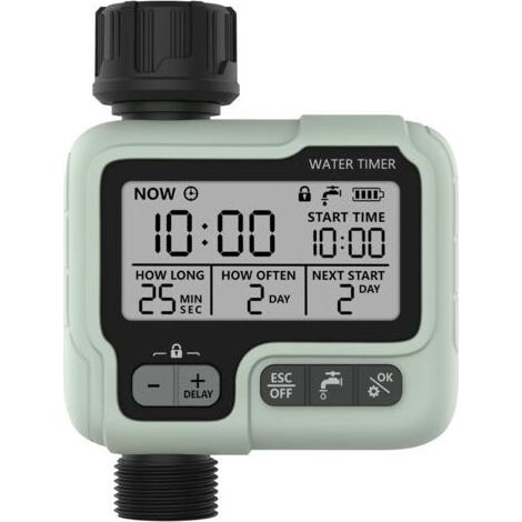 Minuterie d’arrosage programmable étanche IPX5, contrôleur automatique avec grand écran LCD et commande manuelle, facile à installer – idéal pour balcons, jardins, massifs floraux et exploitations agr (1/5)